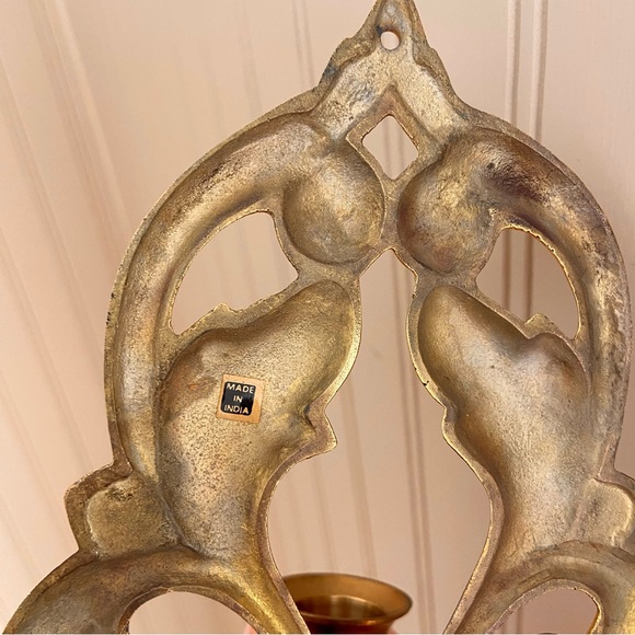 Two BRASS Mid-Century Art Nouveau Candlestick Wall Sconces - Picture 6 of 7